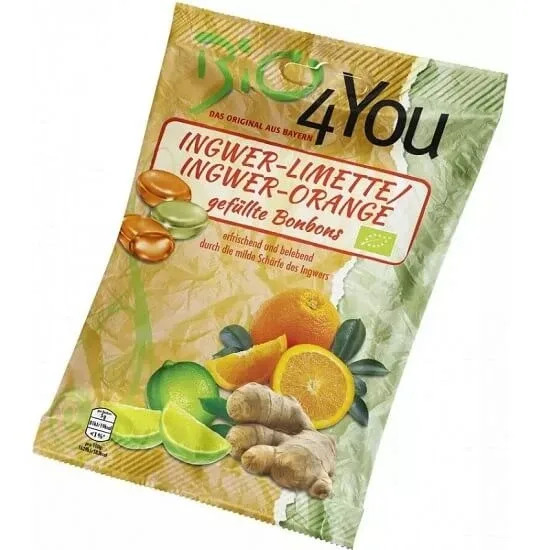 Bomboane cu lime, ghimbir si portocala, 75 gr, Bio4You — preț și oferte