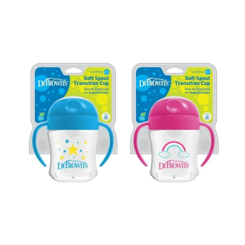 Canita de tranzitie cu cioc moale si manere Diverse Culori, 180ml, Dr Browns — preț și oferte