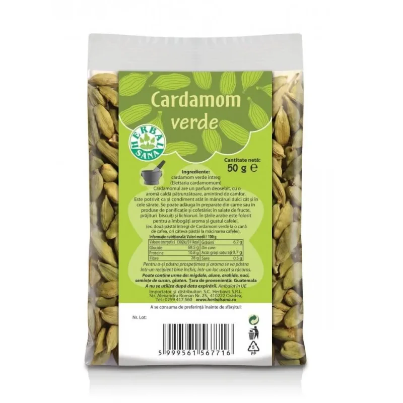 Cardamon verde, 50 gr, Herbal Sana — preț și oferte