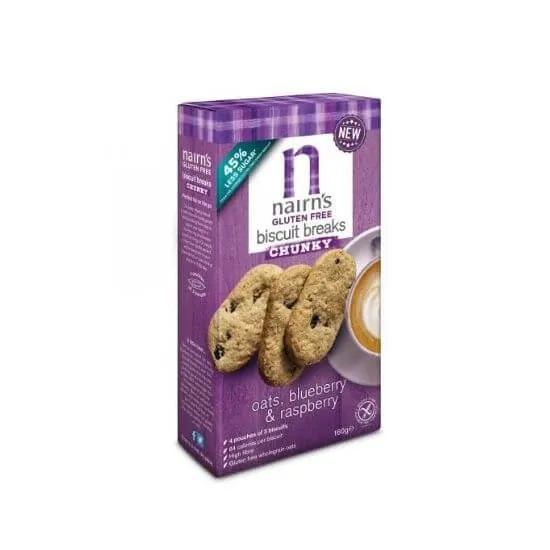 Fursecuri din ovaz, afine si zmeura fara gluten, 160 g, Nairns — preț și oferte