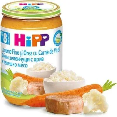 Legume fine si orez cu carne de vitel, +8 luni, 220 g, Hipp — preț și oferte