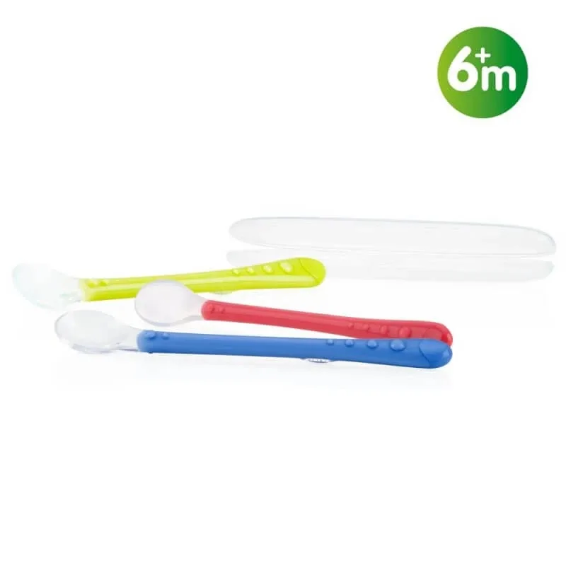 Lingurita flexibila din silicon cu coada lunga si cutie, 6 luni+, Nuby — preț și oferte