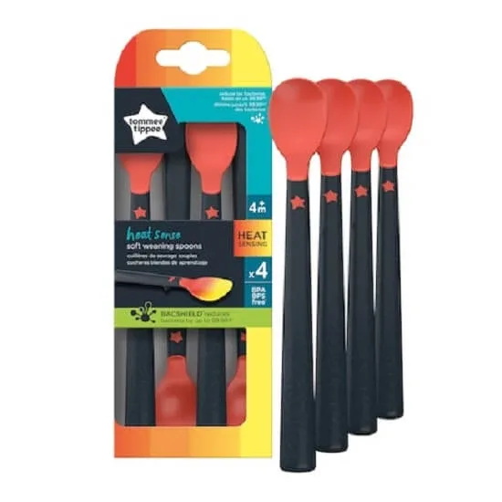 Lingurite termosensibile cu tehnologie Bacshield, de la 4 luni, Negru/Rosu, 4 buc, Tommee Tippee — preț și oferte