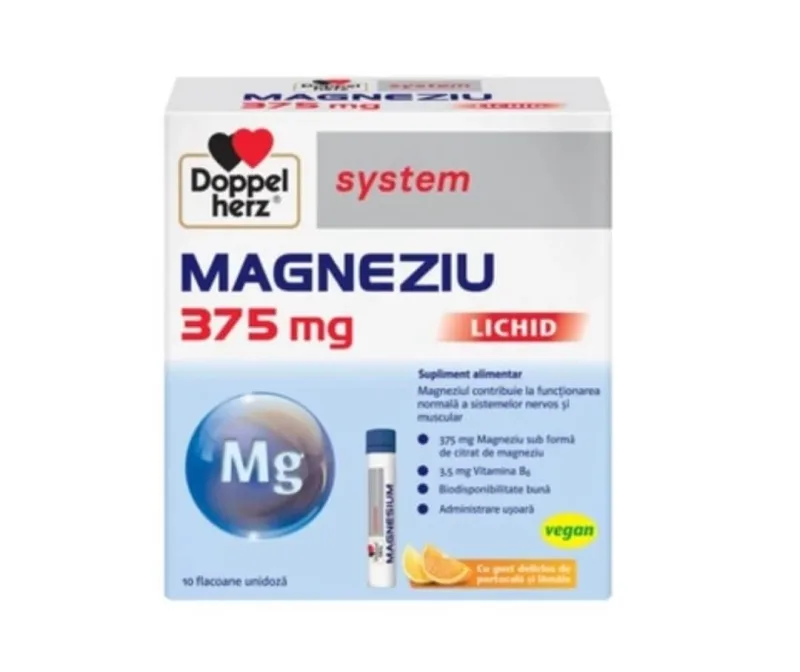 Magneziu 375 mg, 10 flacoane unidoza, Doppelherz (vegan) — preț și oferte