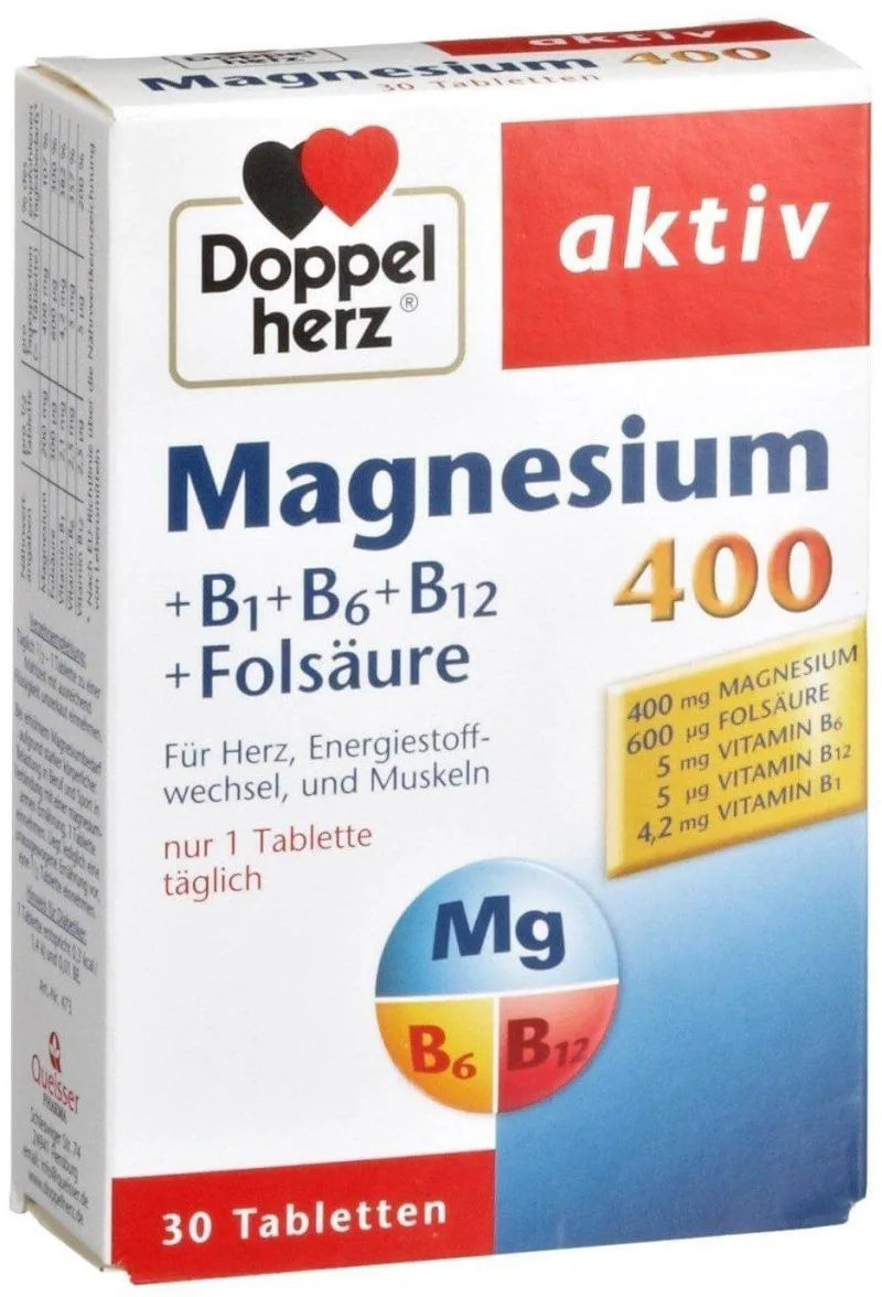 Magnesium 400 Doppelherz + Acid folic + Vitamina B6, 30 tablete, Queisser Pharma — preț și oferte