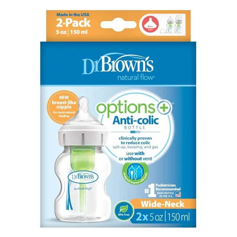 Pachet biberoane Anti-Colici cu gat larg PP, 2x150 ml, Dr Browns — preț și oferte