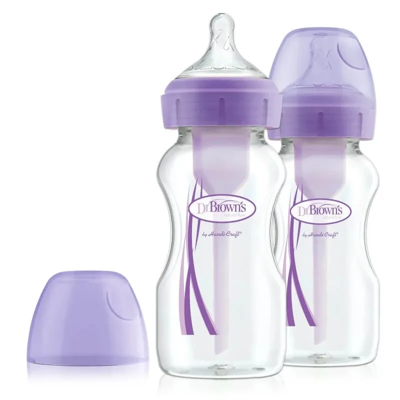 Pachet Biberoane Anti-Colici violet cu gat larg Options+ PP, 2x270 ml, Dr. Browns — preț și oferte