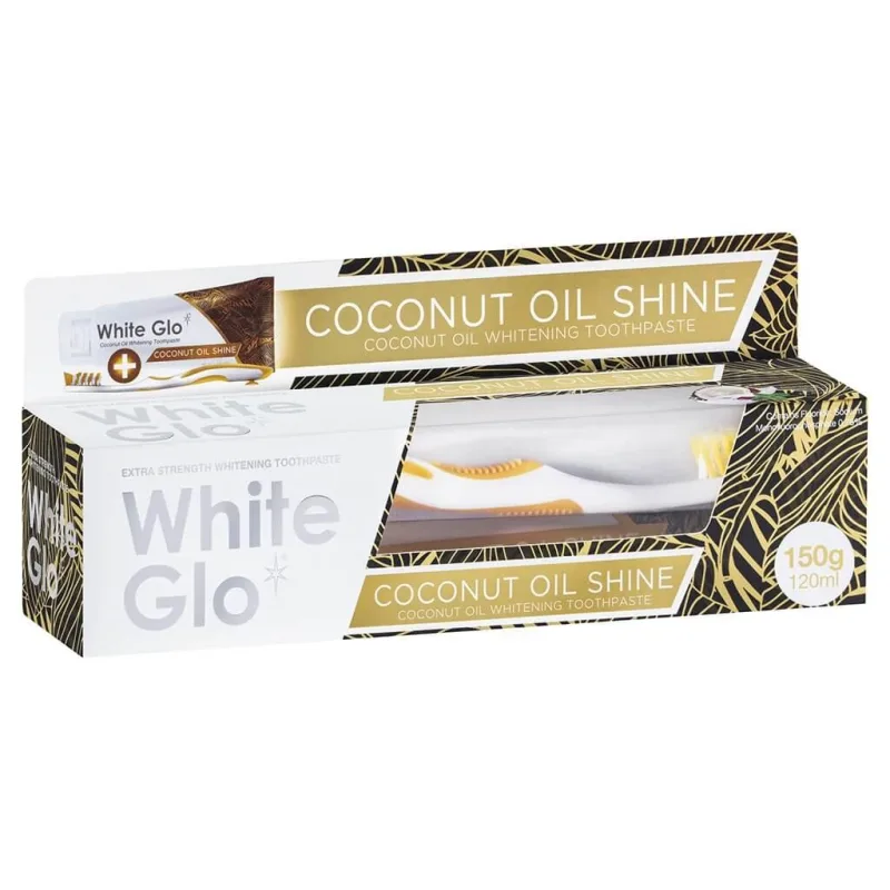 Pasta de dinti pentru albire cu ulei de cocos + periuta de dinti Coconut Oil Shine 120 ml, White Glo — preț și oferte
