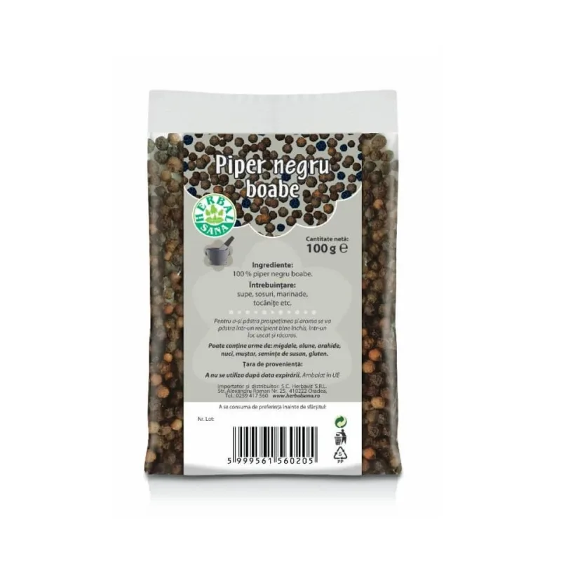 Piper negru boabe, 100 gr, Herbal Sana — preț și oferte