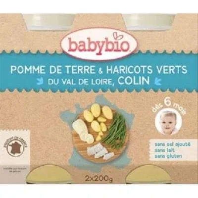 Piure Bio din cartofi, fasole verde si cod, +6luni, 2X200g, Babybio — preț și oferte