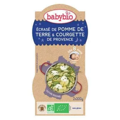 Piure Bio meniu din cartof si dovlecel, +8luni, 2X200g, BabyBio — preț și oferte