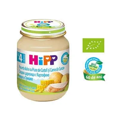 Piure cu porumb dulce, cartofi si carne de curcan, 125 g, Hipp — preț și oferte