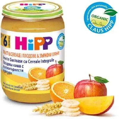 Piure din fructe gustoase si cereale integrale, +6 luni, 190 g, Hipp — preț și oferte