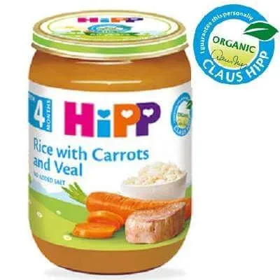Piure din orez, morcovi si vitel, +4 luni, 190 g, Hipp — preț și oferte