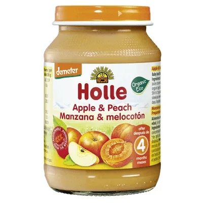 Piure Eco din piersici si mere, +4 luni, 190 g, Holle Baby Food — preț și oferte