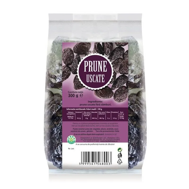 Prune uscate fara samburi, 300 gr, Herbal Sana — preț și oferte