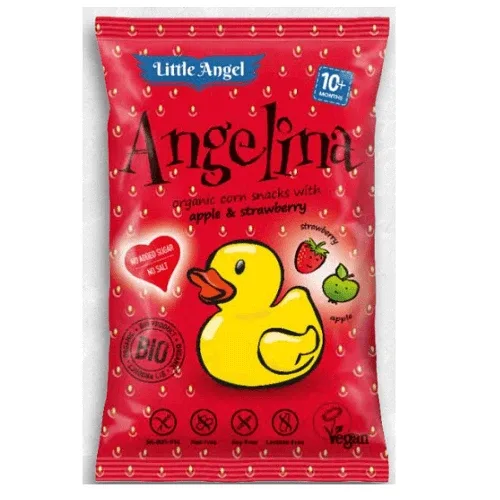 Pufuleti organici cu mar si capsuni, +10 luni, 4x 15g, Little Angel — preț și oferte