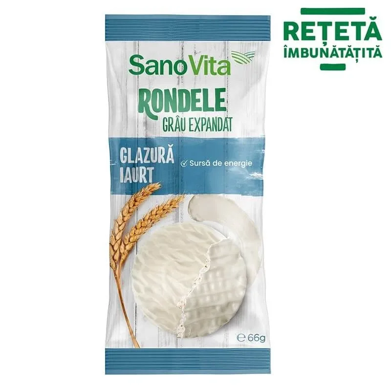 Rondele din grau expandat cu glazura de iaurt, 66 gr, Sanovita — preț și oferte
