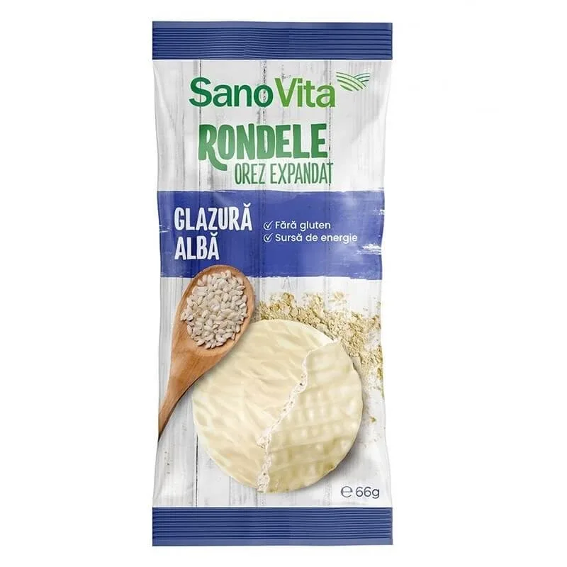 Rondele din orez expandat cu glazura alba, 66 gr, Sanovita — preț și oferte
