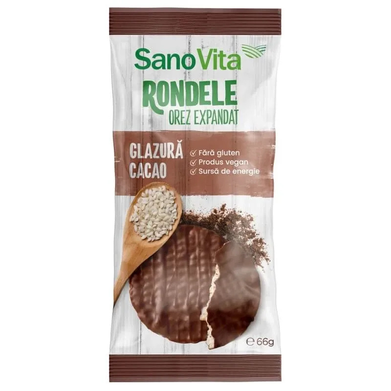 Rondele din orez expandat cu glazura de cacao, 66 gr, Sanovita — preț și oferte