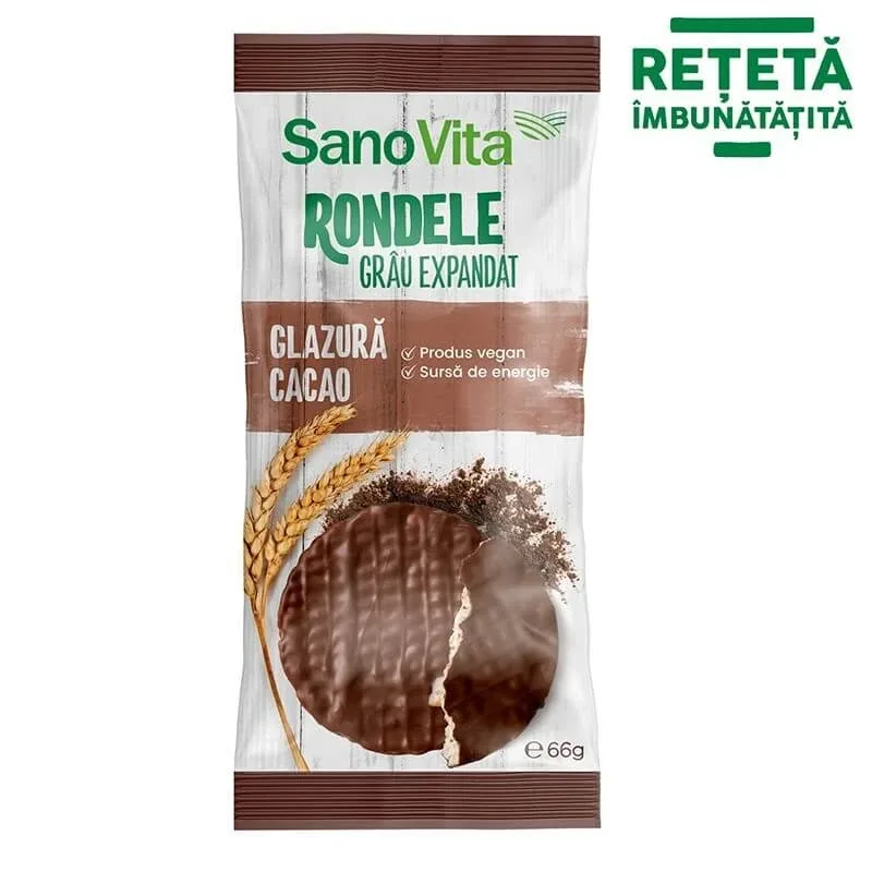 Rondele din grau expandat cu glazura de cacao, 66 gr, Sanovita — preț și oferte