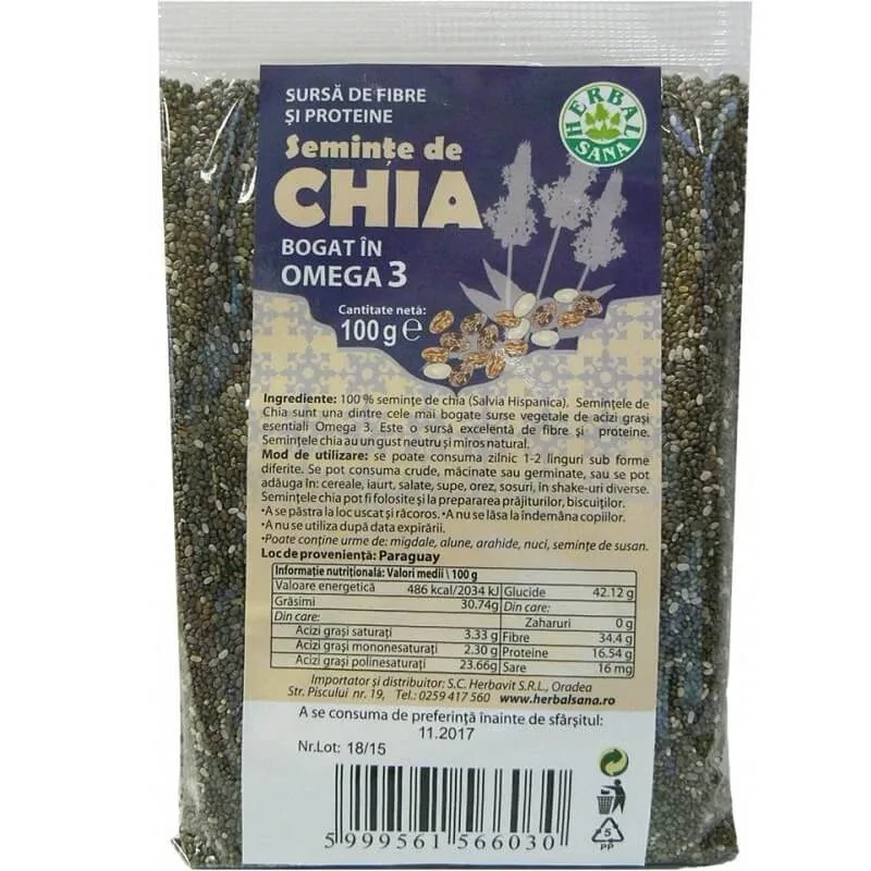 Seminte de chia, 500 g, Herbal Sana — preț și oferte