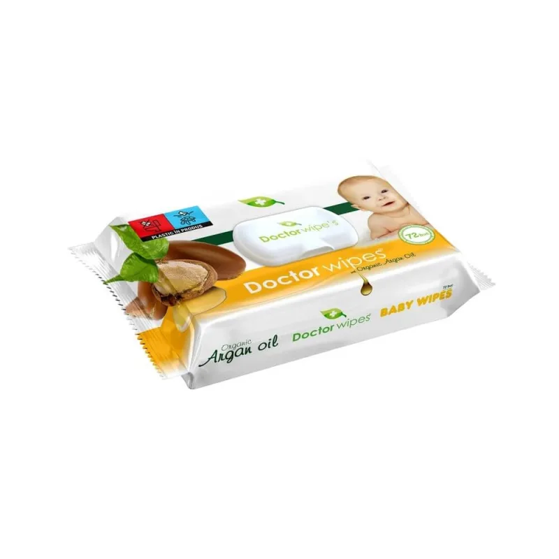 Șervețele umede cu ulei de argan pentru copii, 72 bucăți, Doctor Wipe's — preț și oferte