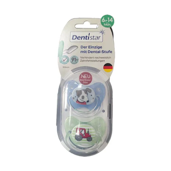 Set 2 suzete cu inel din silicon talie 2 si cutie de sterilizare, Dentistar — preț și oferte