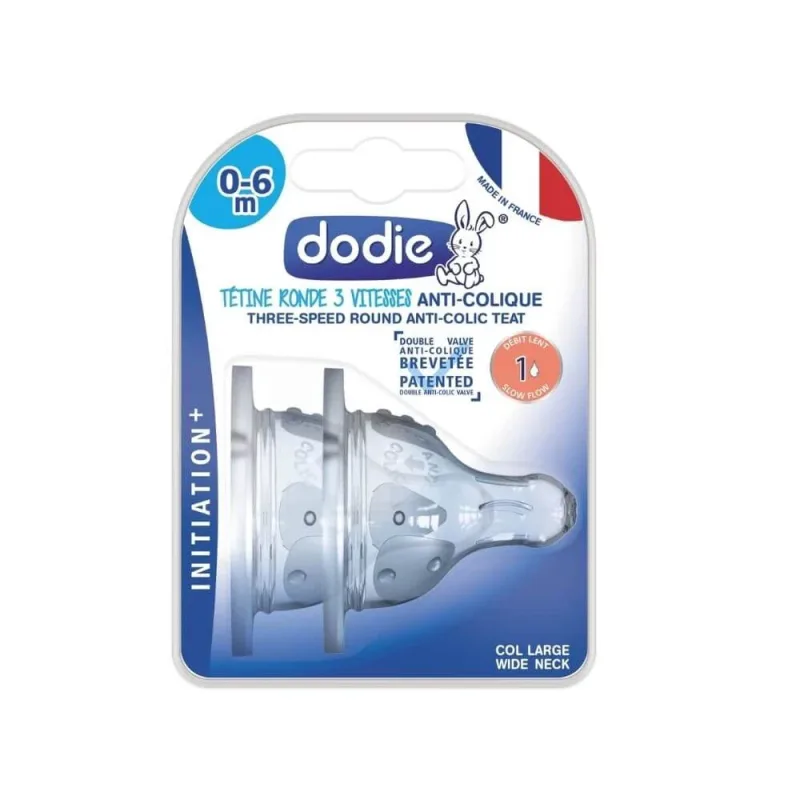 Set 2 tetine din silicon cu gat larg pentru initiere anti-colici, Debit 1, 0-6 luni, Dodie — preț și oferte