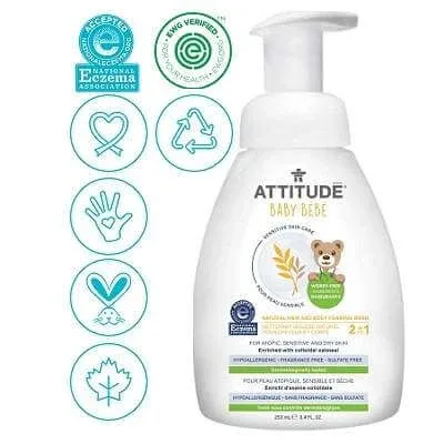 Spuma pentru par si corp Sensitive Skin, +0 luni, 250 ml, Attitude — preț și oferte