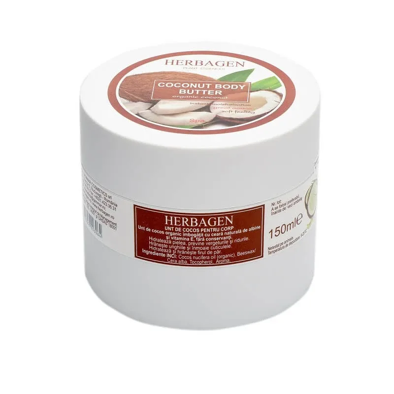 Unt de cocos organic pentru corp, 150 ml, Herbagen — preț și oferte