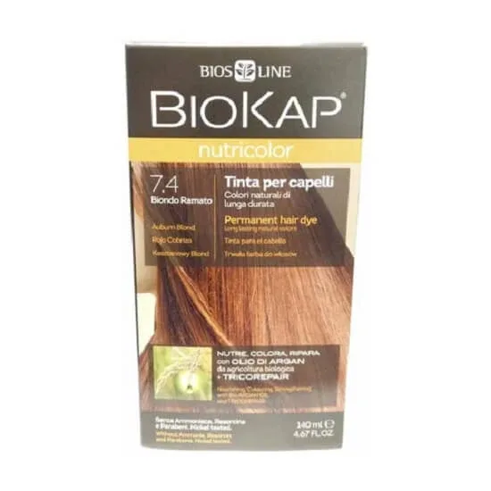 Vopsea permanenta pentru par Nutricolor, Nuanta Auburn Blond 7.4, 140ml, Biokap — preț și oferte