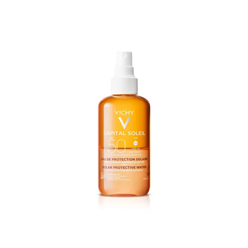 Apă cu protecție solară SPF 50 pentru bronz de durată față și corp Capital Soleil, 200 ml, Vichy — preț și oferte