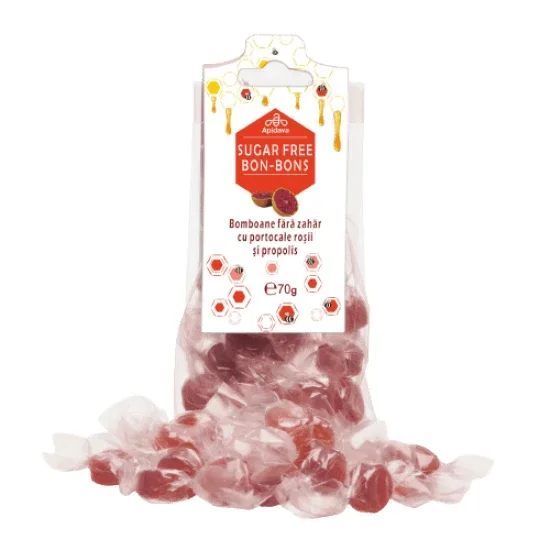 Bomboane fara zahar cu propolis si aroma de portocale rosii, 70g, Apidava Apidava Cosmetic Line — preț și oferte