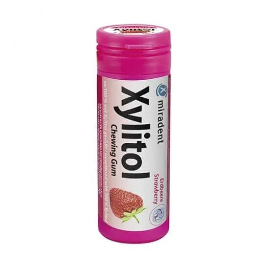 Guma de mestecat pentru copii Miradent cu Xylitol, 30 bucati, capsuni, Hager — preț și oferte