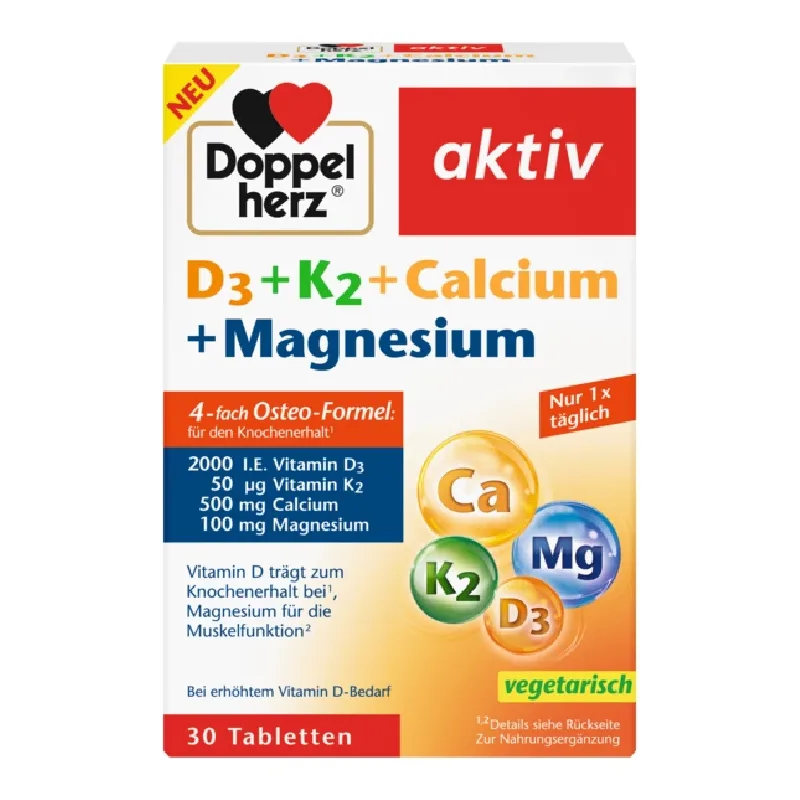 D3 + K2 + Calciu + Magneziu Aktiv, 30 comprimate, Doppelherz — preț și oferte