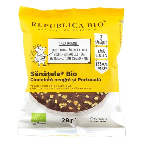 Sanatele BIO cu ciocolata neagra, portocala si orez brun, fara gluten, 28g, Republica Bio — preț și oferte