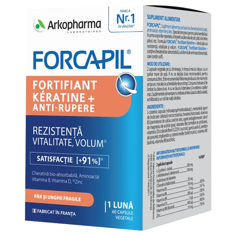  Forcapil Fortifiant Kératine Anti-Rupere+, 60 capsule, Arkopharma — preț și oferte