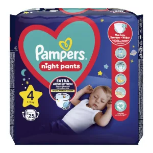Scutece chilotel de noapte Night Pants, Marimea 4, 9-15 kg, 25 bucati, Pampers