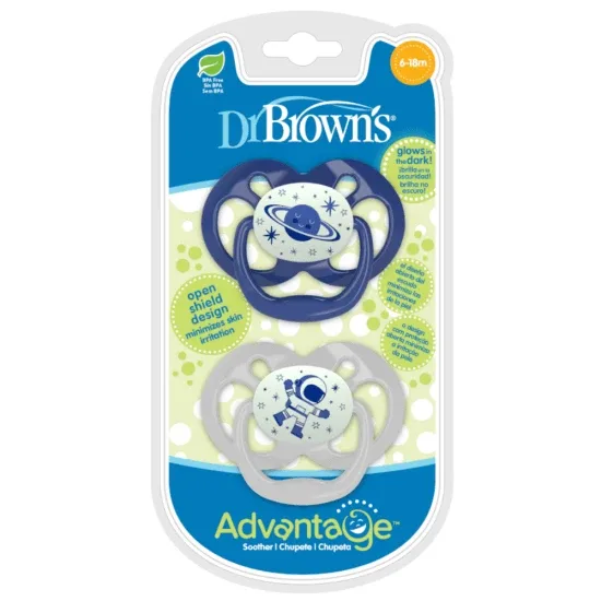 Set 2 suzete silicon cu capac Advantage Albastru, 6-18 luni, Dr Brown`s — preț și oferte