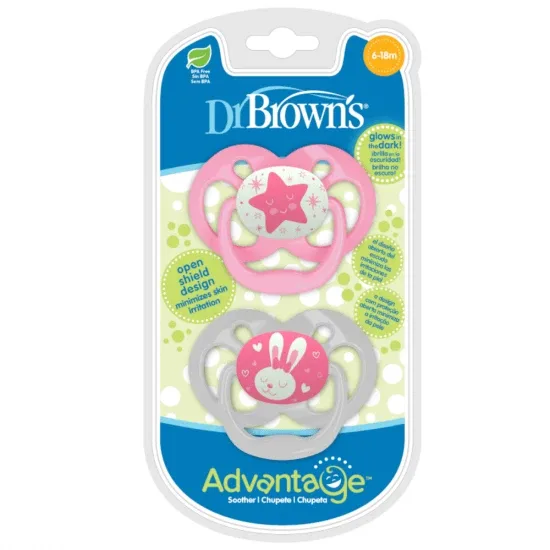 Set 2 suzete silicon cu capac Advantage Roz, 6-18 luni, Dr Brown`s — preț și oferte