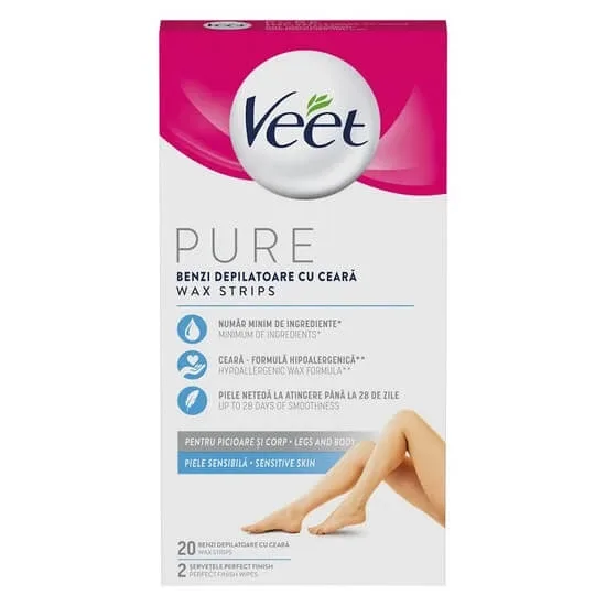 Benzi de ceara depilatoare pentru picioare, 20 bucati, Veet — preț și oferte