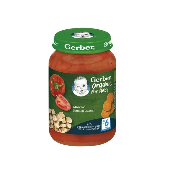 Piure bio din  Morcovi, rosii si curcan, 190 gr, Gerber — preț și oferte