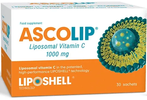 Vitamina C lipozomală cu aromă de portocală Ascolip, 1000 mg, 30 pliculețe, Liposhell — preț și oferte