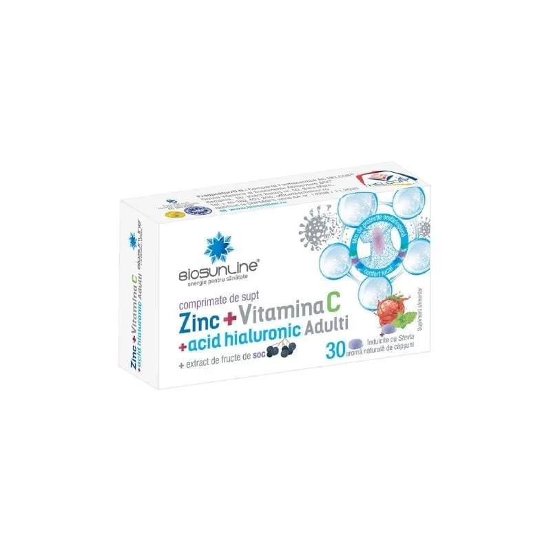 Zinc cu Vitamina C si Acid Hialuronic, 30 comprimate de supt, Helcor HELCOR BAIA MARE — preț și oferte