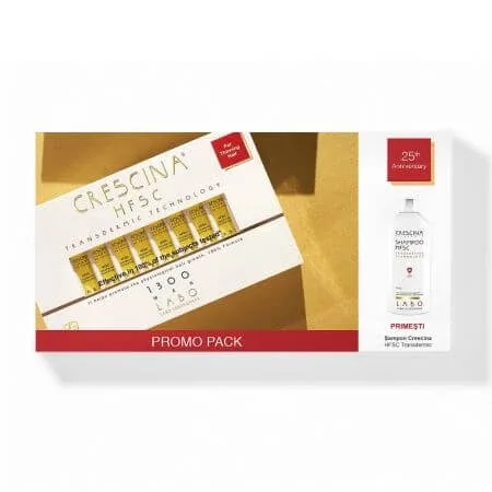 Pachet Tratament Crescina Transdermic Re-Growth HFSC 1300 Man + Sampon Crescina Transdermic HFSC Man, 20 fiole/200 ml, Labo — preț și oferte