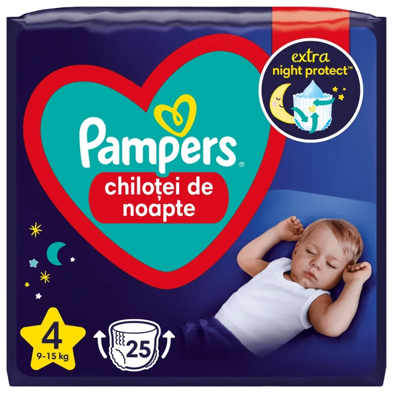 Scutece chilotel de noapte Stop&Protect, Nr.4, 9-15 kg, 25 buc, Pampers — preț și oferte