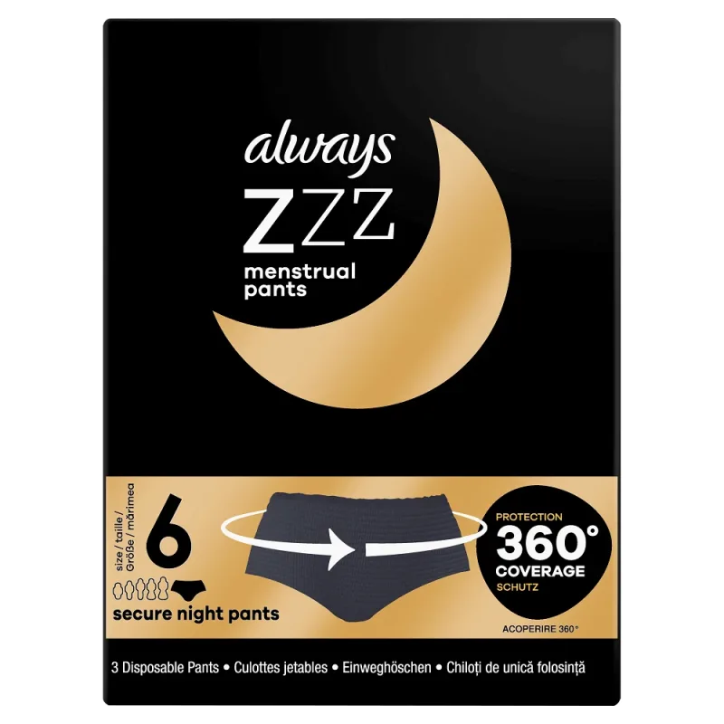 Chiloti pentru menstruatie de unica folosinta pe timp de noapte ZZZs, 3 bucati, P&G ALWAYS — preț și oferte