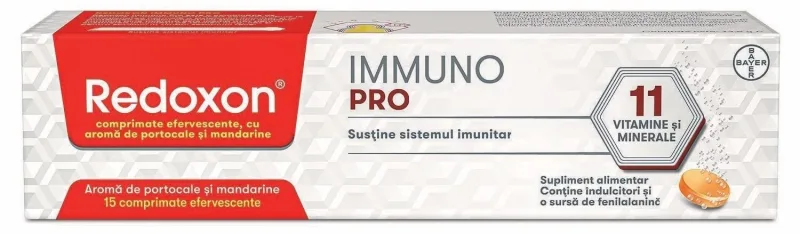 Redoxon Immuno Pro, Supliment alimentar pentru sustinerea avansata a imunitatii, 15 comprimate efervescente, Bayer — preț și oferte