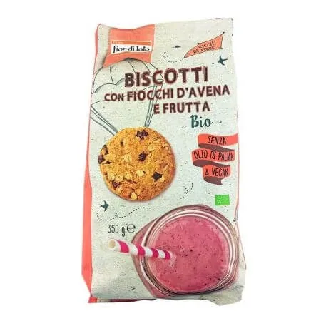 Biscuiti bio cu fulgi de ovaz si fructe, 350 g, Fior di Loto — preț și oferte